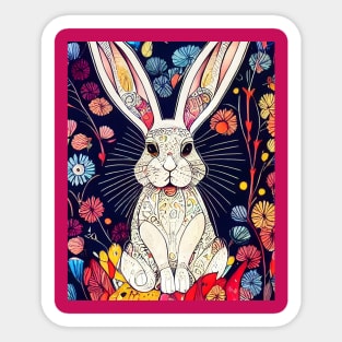 Rabbit on floral background. Sticker